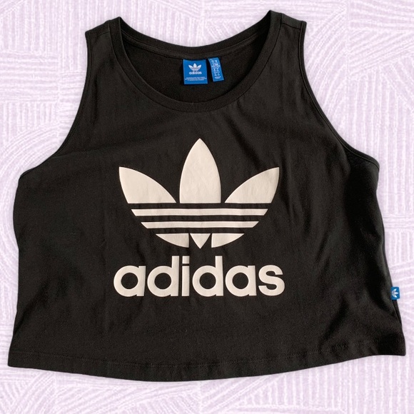 Adidas Black Logo Cropped Tank Top - Size M/UK 14 - Picture 1 of 4